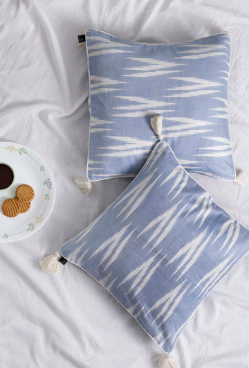 Set of 2: Bubble Blue Ikat Cotton Cushion Covers